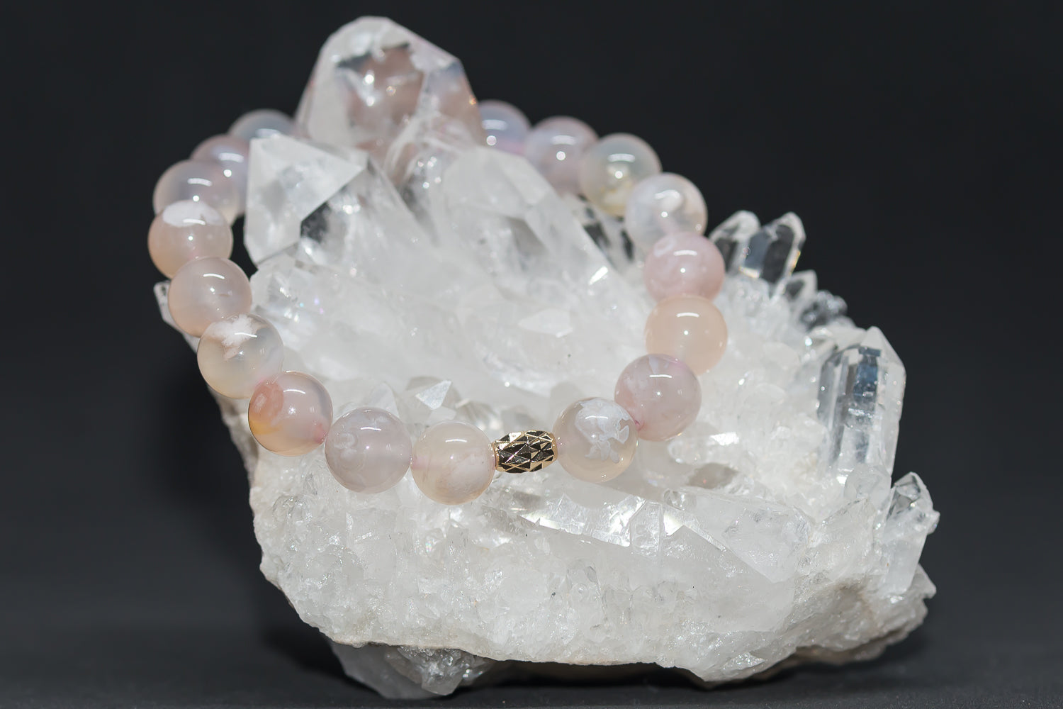 Flower Agate Stretchy Bracelet with 18k gold plated spacer
