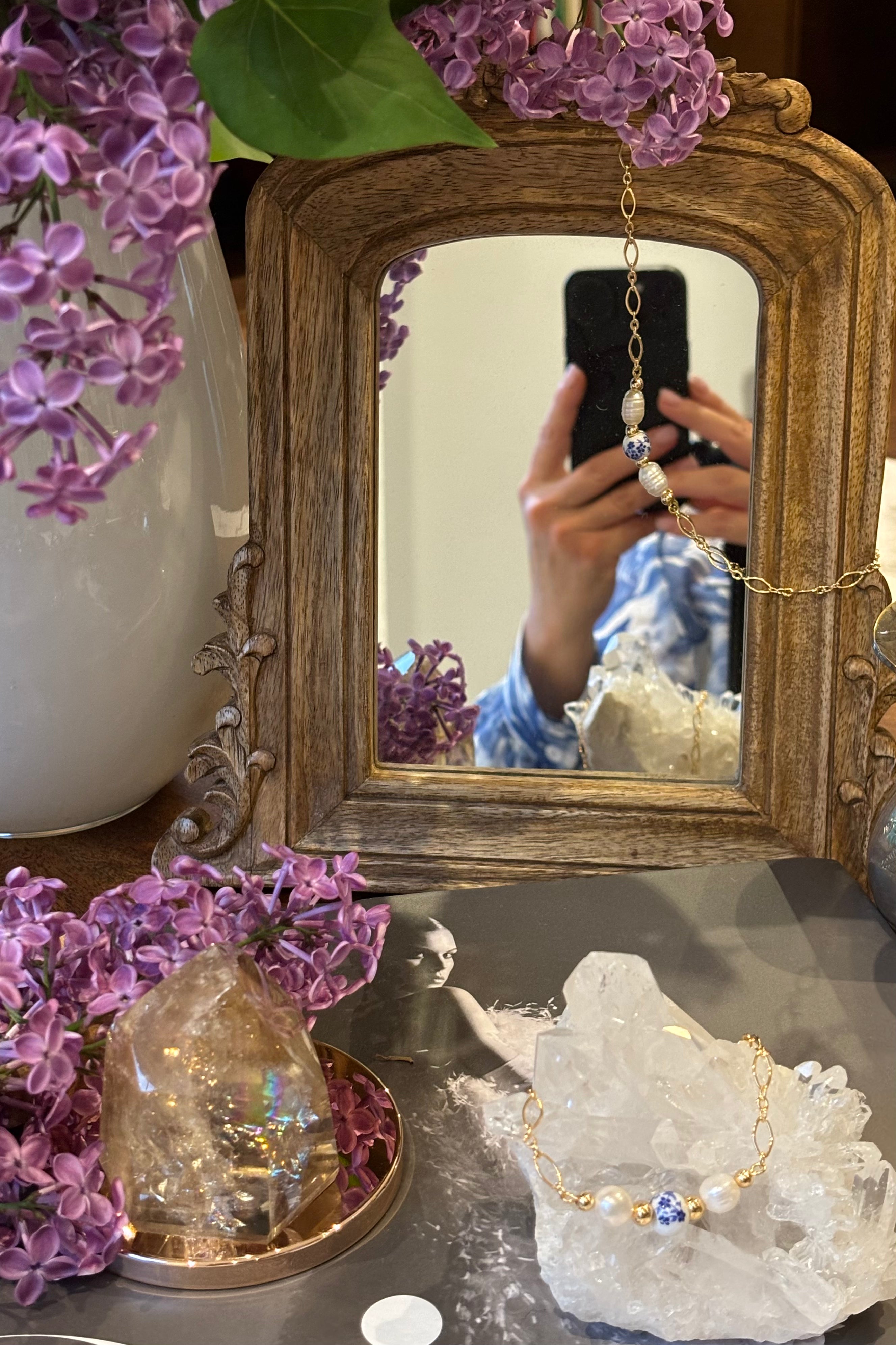 Floral Ceramic & Freshwater Pearl Necklace