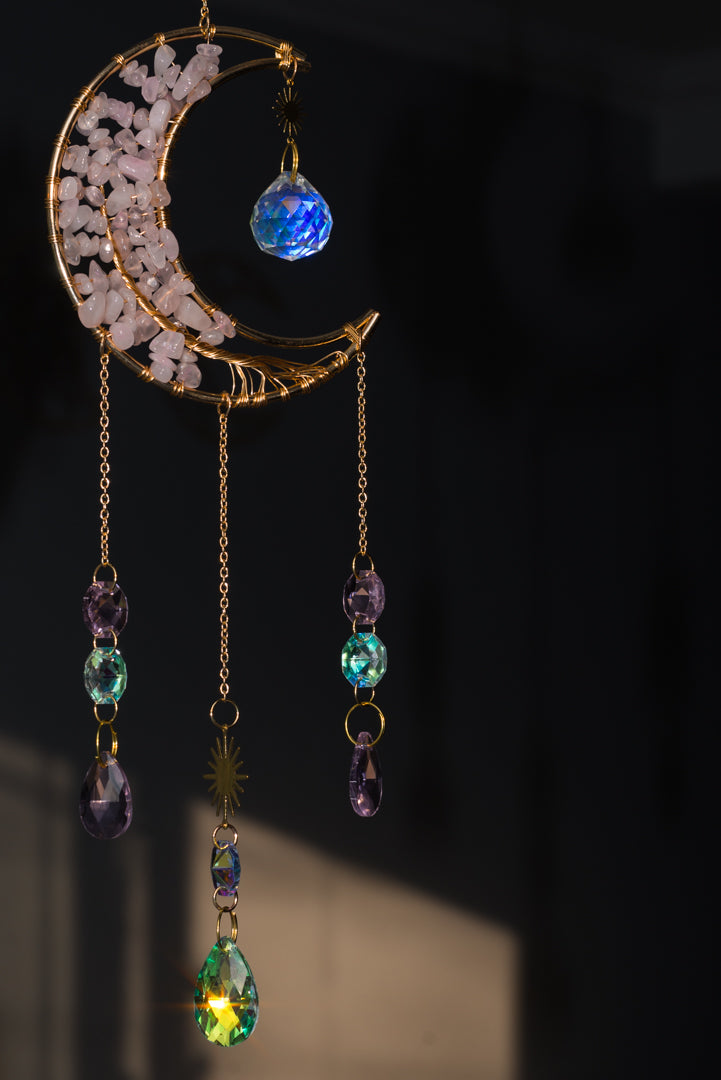 Rose Quartz Tree of Life Moon Sun Catcher