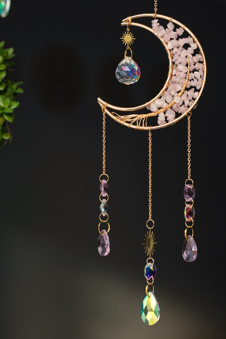 Rose Quartz Tree of Life Moon Sun Catcher