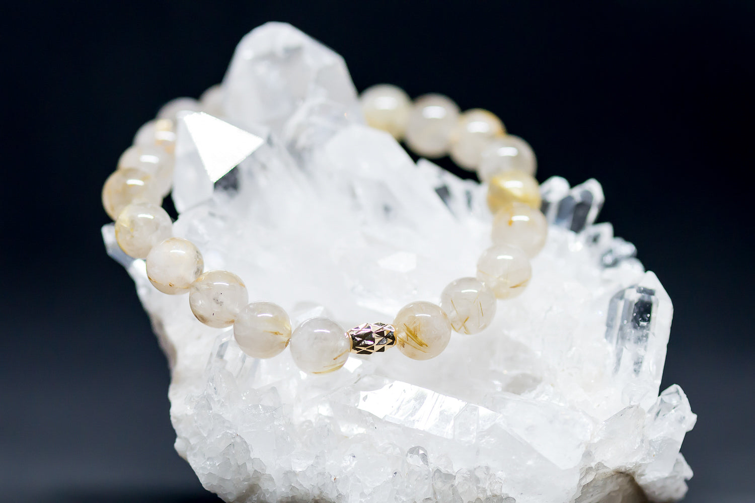 Rutile / Rutilated Quartz Stretchy Bracelet with 18k gold plated spacer